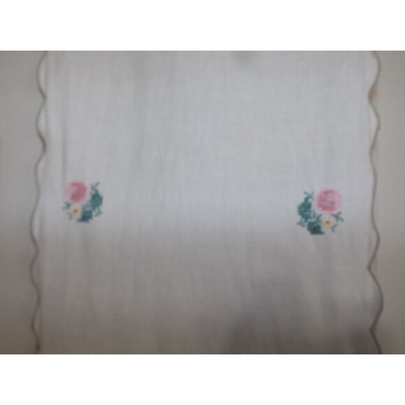Unbranded Cross Stitch Table Runner 56" X 12" Pastel Floral Design Handmade - Picture 5 of 8